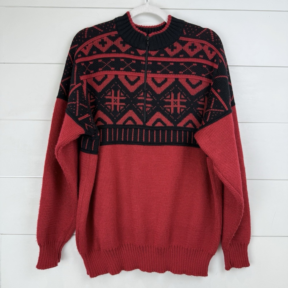 VTG 80s/90s Obermeyer‎ Ski Sweater 1/2 Zip Apres Ski Wool Blend Men Large